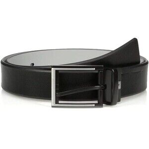 PGA TOUR Mens Belt Size 30 Black Textured Leather Reversible Two Tone Buckle